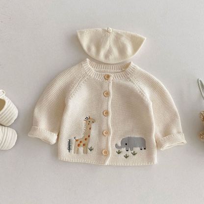 Baby Toddler Animal Knit Cardigan Sweater - Beige - 2-3T - image 1