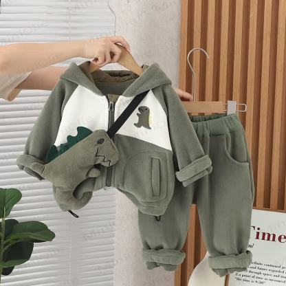 Baby Toddler Cozy Dinosaur Hooded Jacket and Pants 2-piece Set - Green - 4-5T - image 3