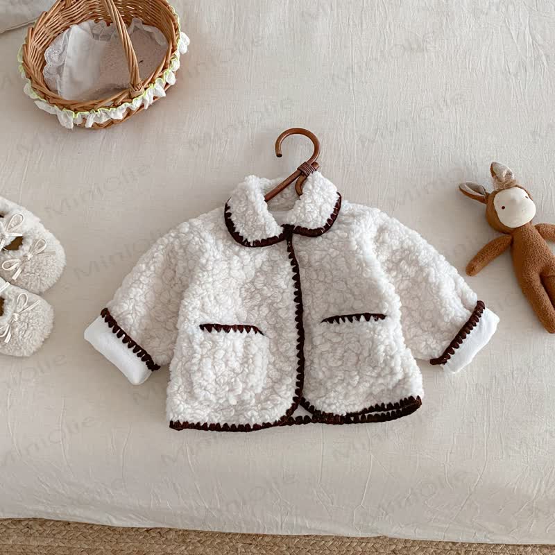 Baby Sherpa Contrast Trim Collar Jacket - Beige - 3-4T - image 3