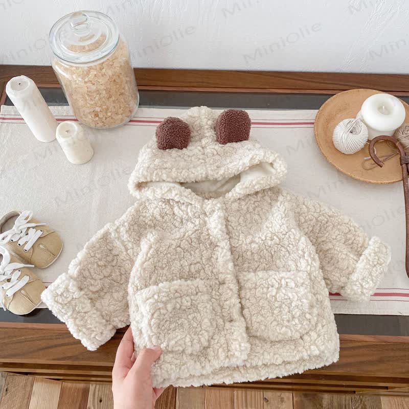 Baby Bear Ear Hooded Fleece Outerwear - Khaki - 3-4T - image 2