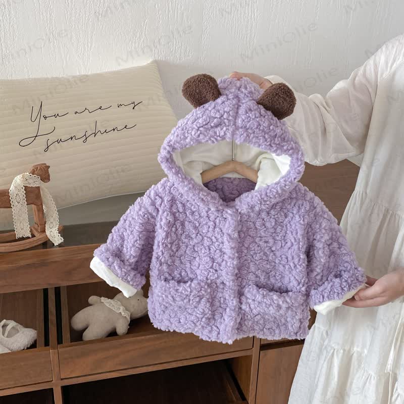 Baby Bear Ear Hooded Fleece Outerwear - Purple - 3-4T - image 4