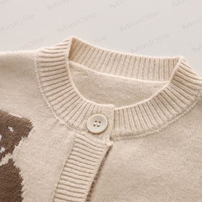 Toddler Bear Cardigan Layered Plaid Shirt and Pants 3-piece Set - image 4