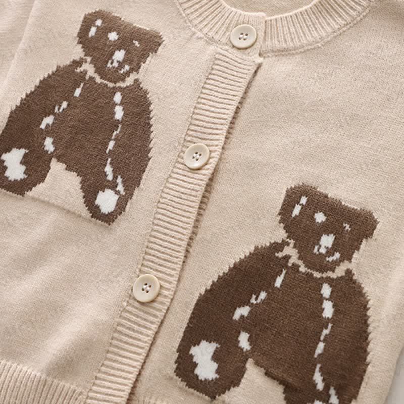 Toddler Bear Cardigan Layered Plaid Shirt and Pants 3-piece Set - image 5