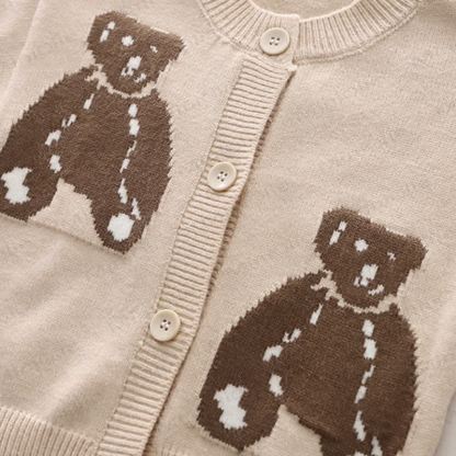 Toddler Bear Cardigan Layered Plaid Shirt and Pants 3-piece Set - image 5