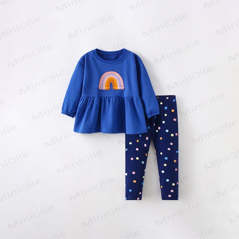 Toddler Girl Blue Rainbow Peplum Top and Leggings 2-piece Set - Blue - 10-11T - image 2