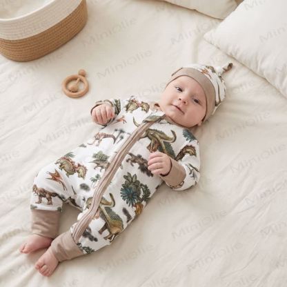 Baby Safari Animal Print Zip Romper with Hat - image 5