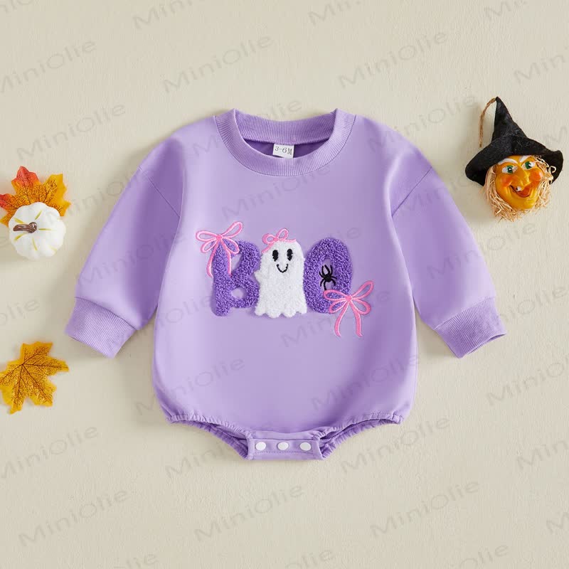 BOO Baby Ghost Bow Halloween Long Sleeve Bodysuit - Purple - 12-18M - image 1