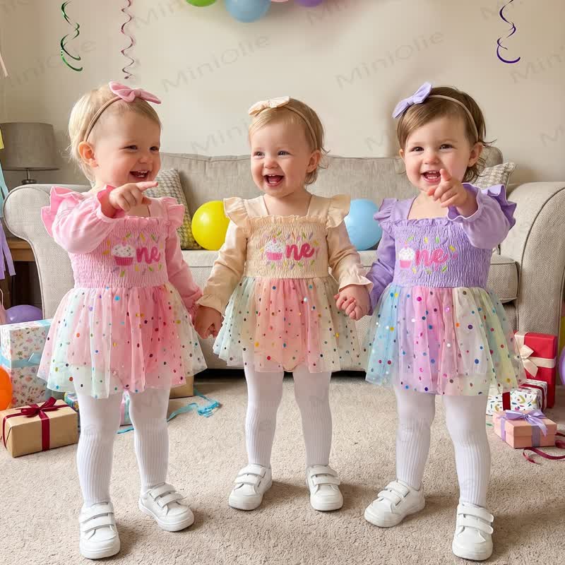 ONE Baby Tulle Birthday Skirted Bodysuit with Headband - image 2