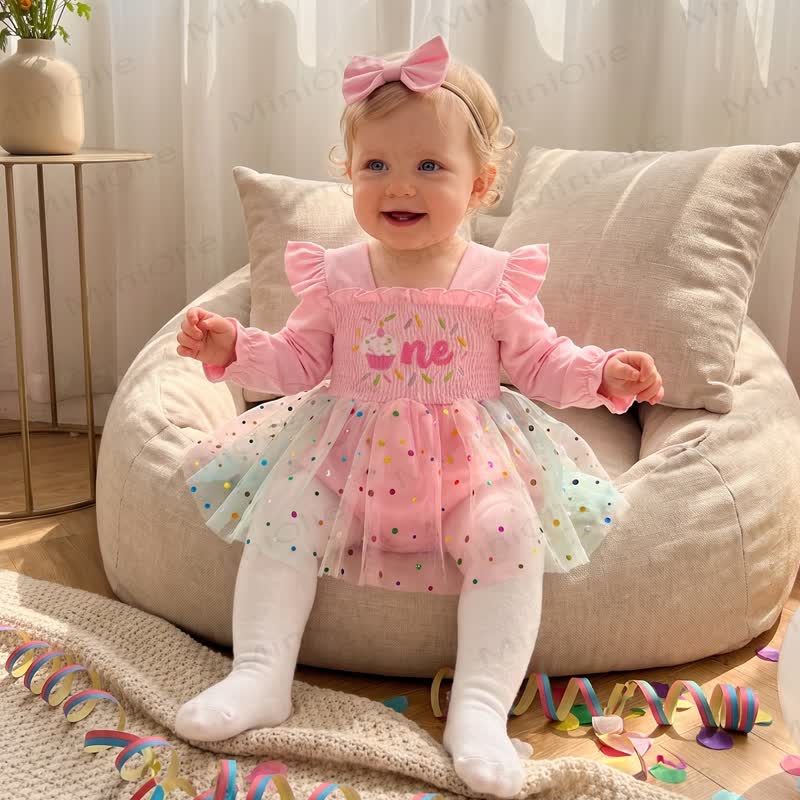 ONE Baby Tulle Birthday Skirted Bodysuit with Headband - image 15
