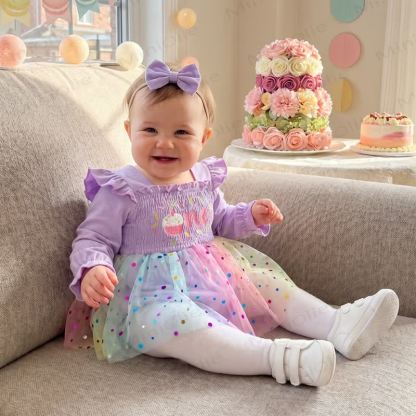 ONE Baby Tulle Birthday Skirted Bodysuit with Headband - image 13