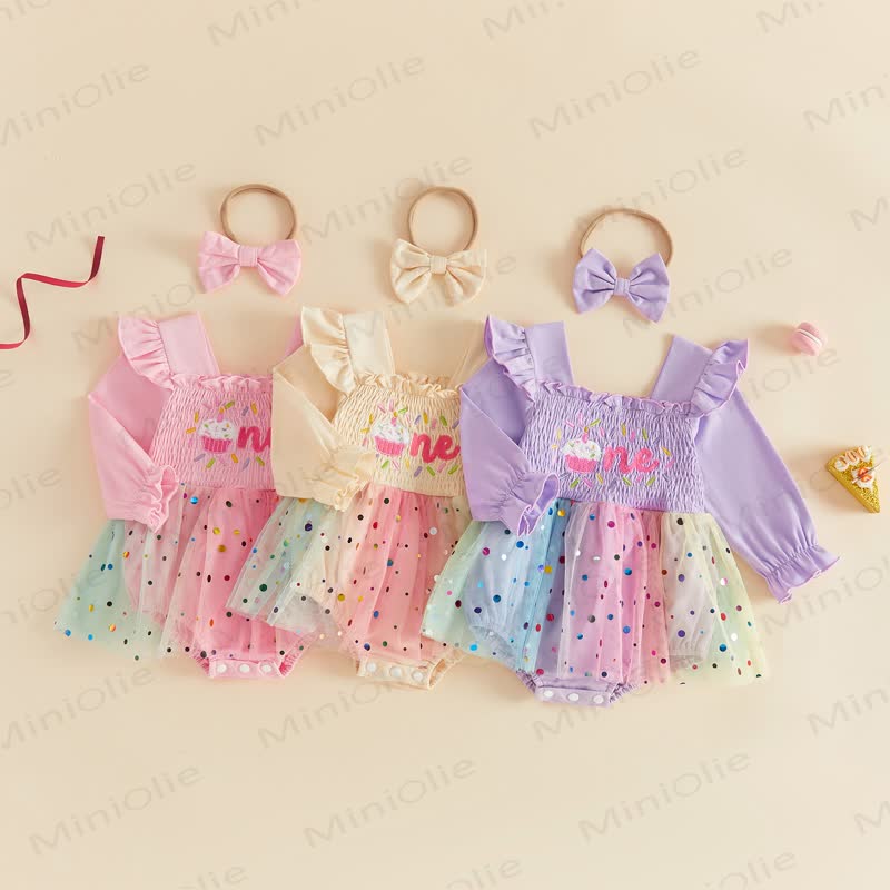 ONE Baby Tulle Birthday Skirted Bodysuit with Headband - image 1