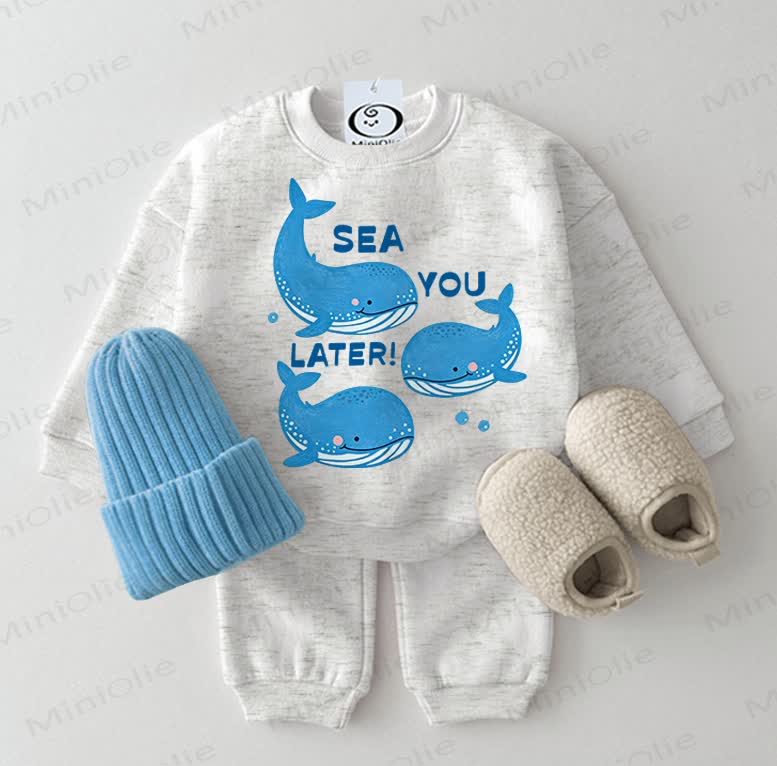 SEA YOU LATER! Baby Whale Print Light Grey Sweatshirt 2-piece Set - Light Grey - 2-3T - image 1