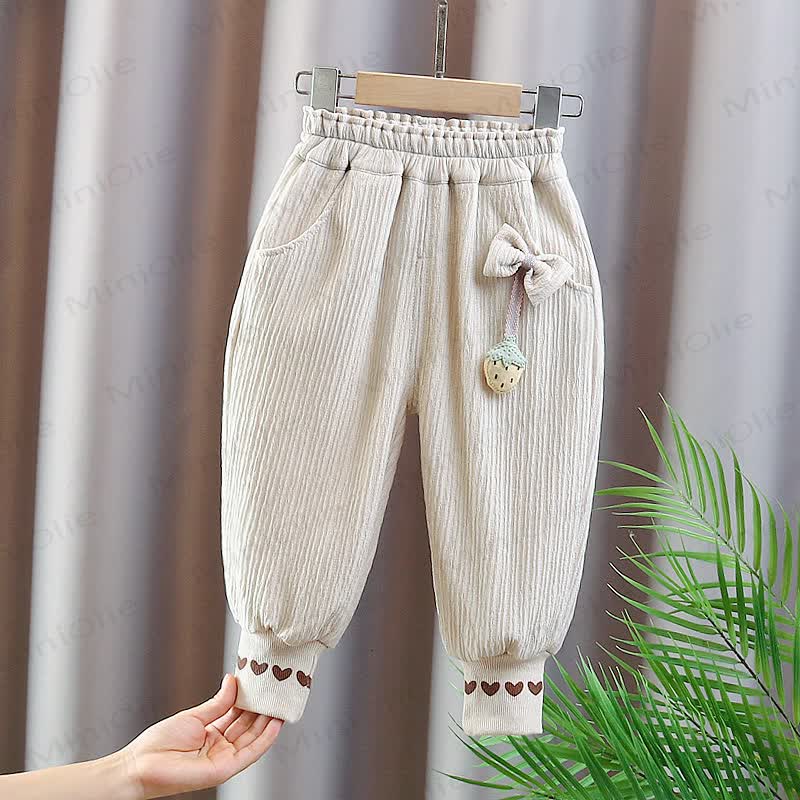 Toddler Girl Strawberry Textured Heart Cuff Jogger - Beige - 5-6T - image 3