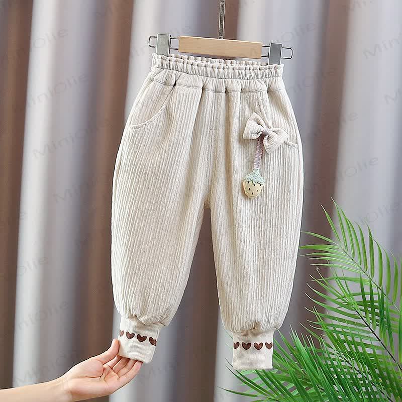Toddler Girl Strawberry Textured Heart Cuff Jogger - Beige - 5-6T - image 3