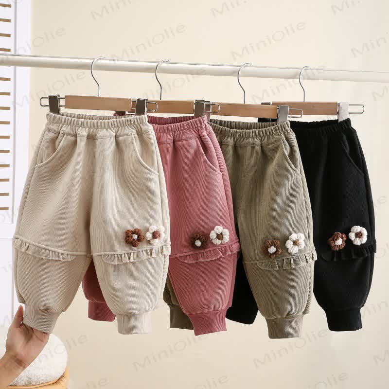 Toddler Girl Fleece Flower Ruffle Jogger - image 1