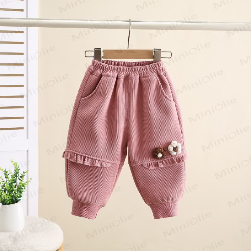 Toddler Girl Fleece Flower Ruffle Jogger - Pink - 4-5T - image 2