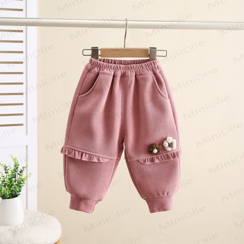 Toddler Girl Fleece Flower Ruffle Jogger - Pink - 4-5T - image 2