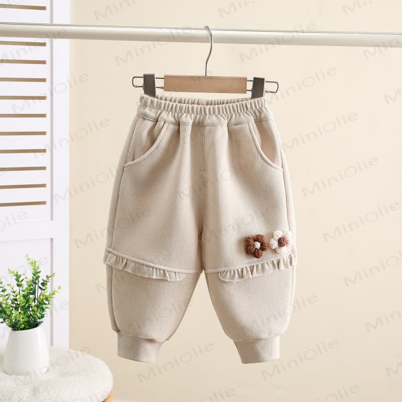 Toddler Girl Fleece Flower Ruffle Jogger - Beige - 4-5T - image 3