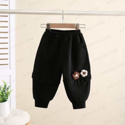 Toddler Girl Fleece Flower Ruffle Jogger - Black - 4-5T - image 4