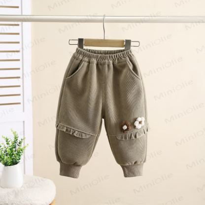 Toddler Girl Fleece Flower Ruffle Jogger - Khaki - 4-5T - image 5