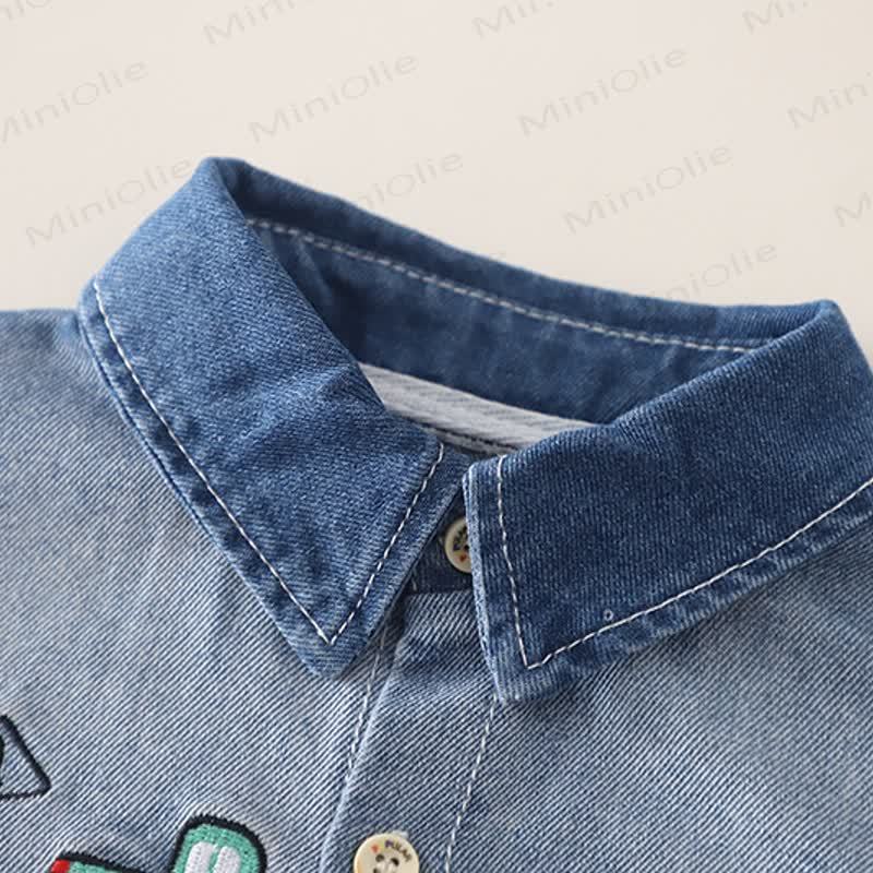 Baby Toddler Excavator Knit Denim Layered 3-piece Set - image 8