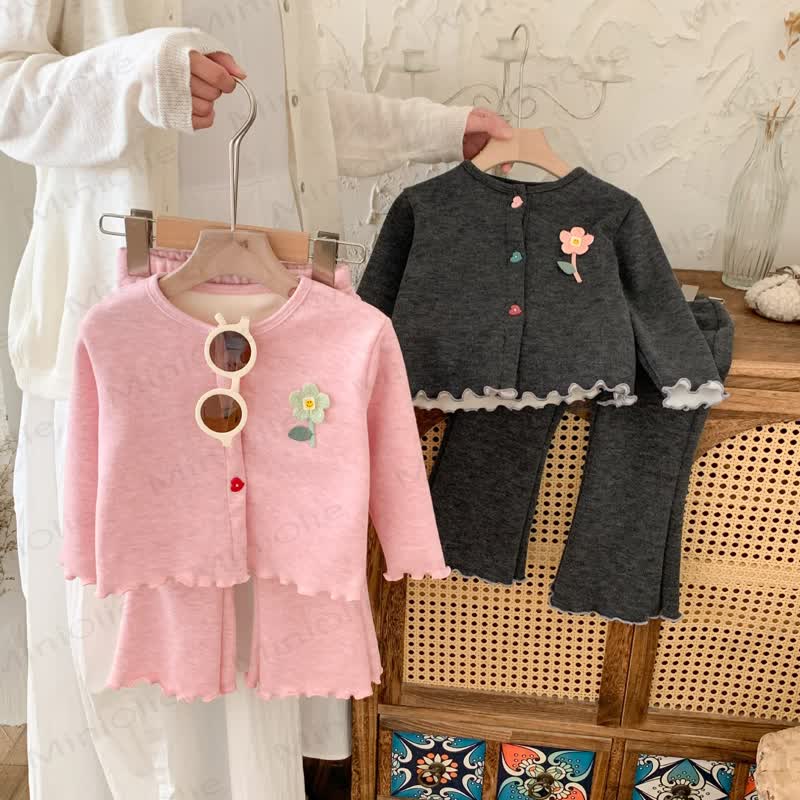 Toddler Girl Knit Fleece Floral Cardigan and Pants 2-piece Set - image 1