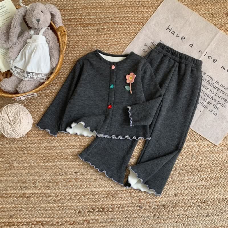 Toddler Girl Knit Fleece Floral Cardigan and Pants 2-piece Set - Gray - 10-11T - image 3