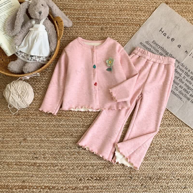 Toddler Girl Knit Fleece Floral Cardigan and Pants 2-piece Set - Pink - 10-11T - image 2