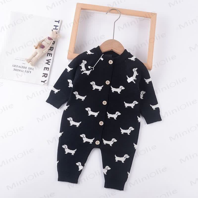 Baby Dachshund Button Front Romper - Black - 2-3Y - image 3