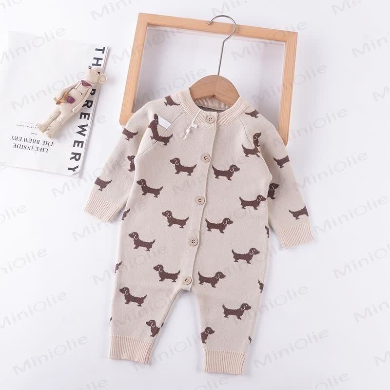 Baby Dachshund Button Front Romper - Beige - 2-3Y - image 4