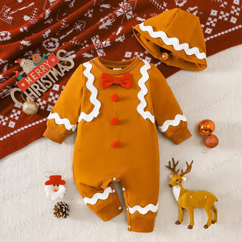 Baby Gingerbread Romper with Hat - Brown - 12-18M - image 1