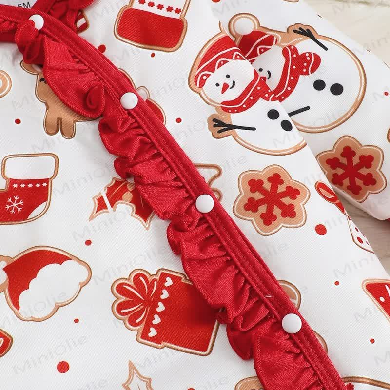 Baby Christmas Print Ruffle Front Romper with Headband - image 6
