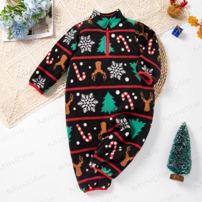 Baby Christmas Fleece Half Zip Romper - Black - 18-24M - image 5