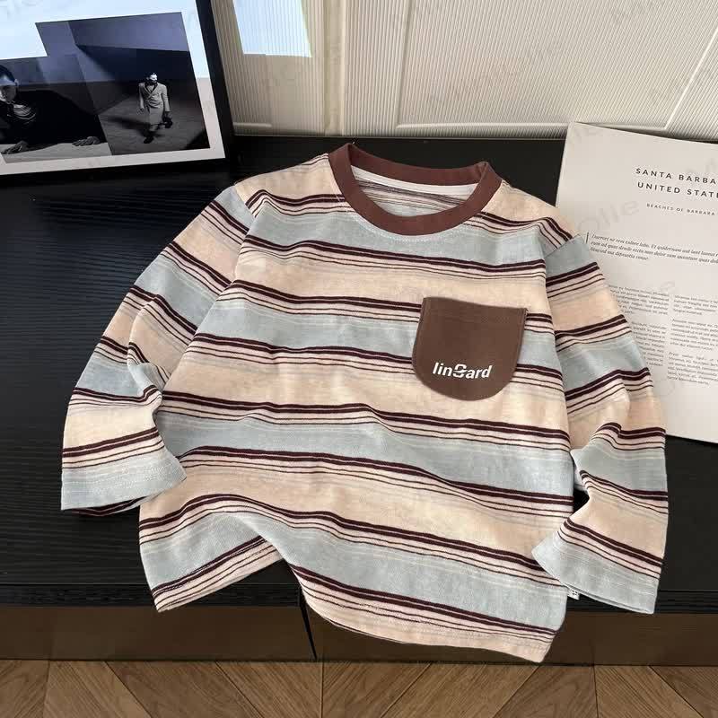 Toddler Contrast Collar Striped Long Sleeve T-Shirt - Brown - 10-11T - image 3