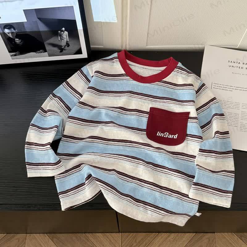 Toddler Contrast Collar Striped Long Sleeve T-Shirt - Red - 10-11T - image 4