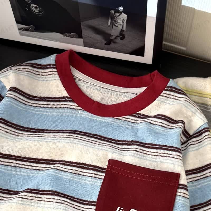 Toddler Contrast Collar Striped Long Sleeve T-Shirt - image 5