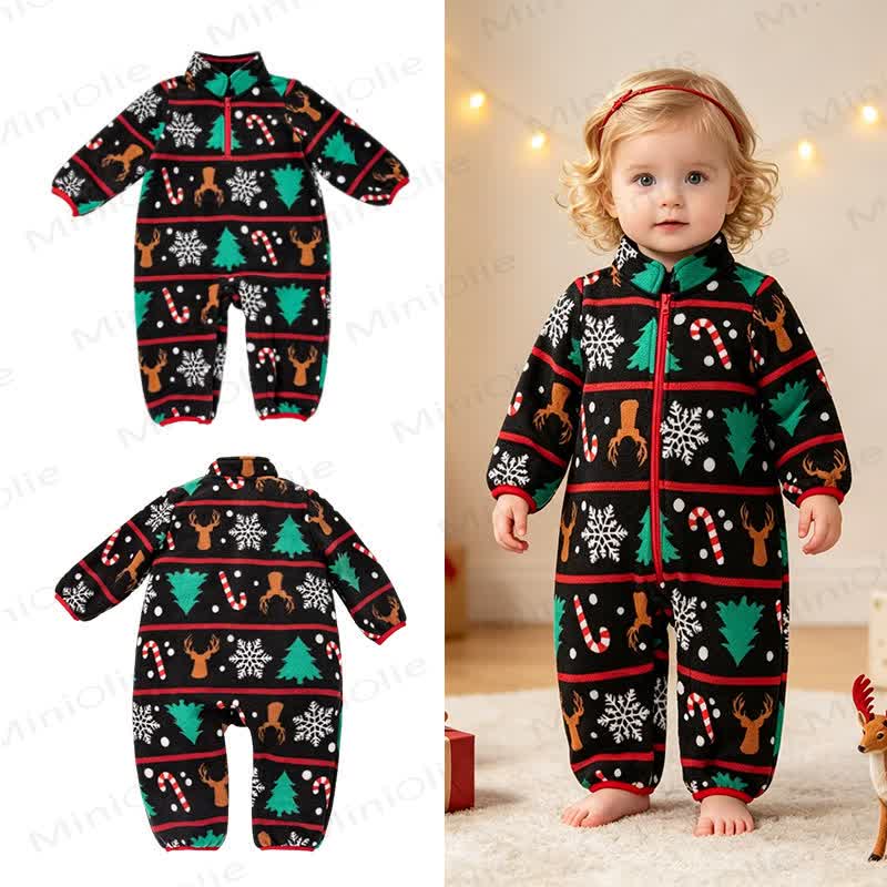 Baby Christmas Fleece Half Zip Romper - image 1