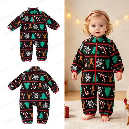Baby Christmas Fleece Half Zip Romper - image 1