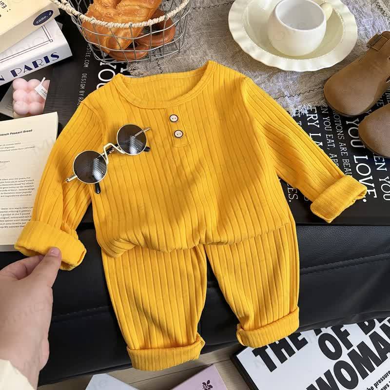Toddler Kid Solid Color Knit Henley Lounge 2-piece Set - Yellow - 8-9T - image 4