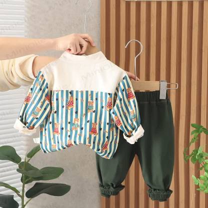 Toddler Baby Cartoon Bear Stripe Collared Shirt and Jogger 2-piece Set - image 4
