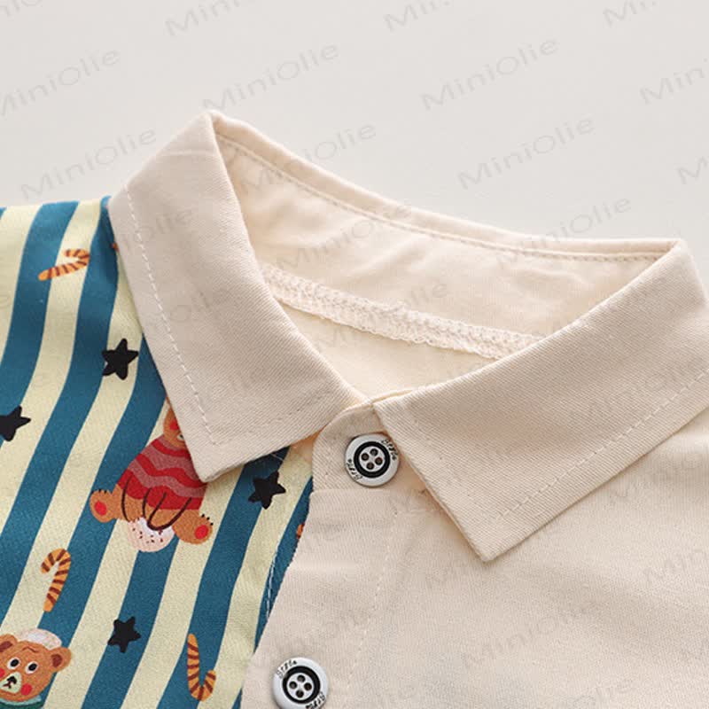 Toddler Baby Cartoon Bear Stripe Collared Shirt and Jogger 2-piece Set - image 5