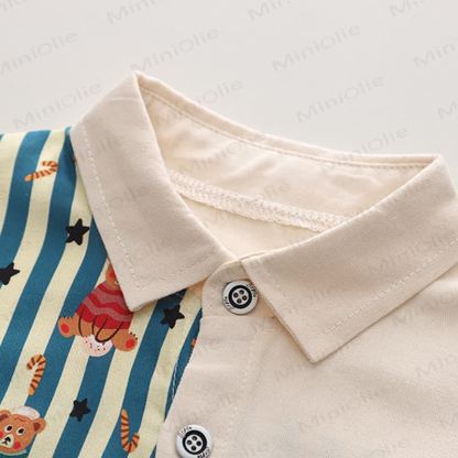 Toddler Baby Cartoon Bear Stripe Collared Shirt and Jogger 2-piece Set - image 5
