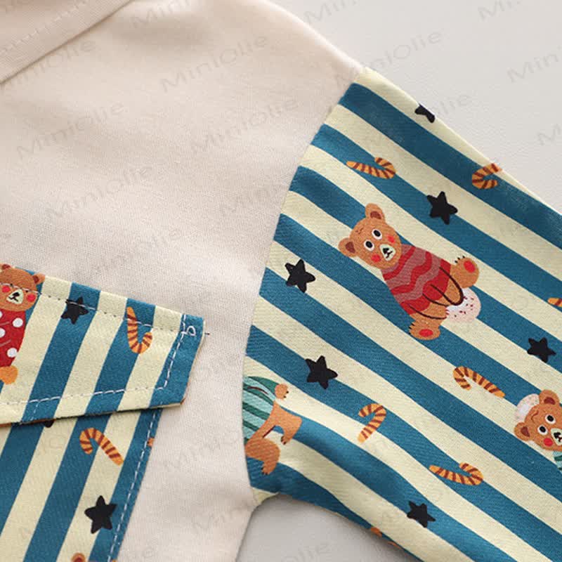 Toddler Baby Cartoon Bear Stripe Collared Shirt and Jogger 2-piece Set - image 6