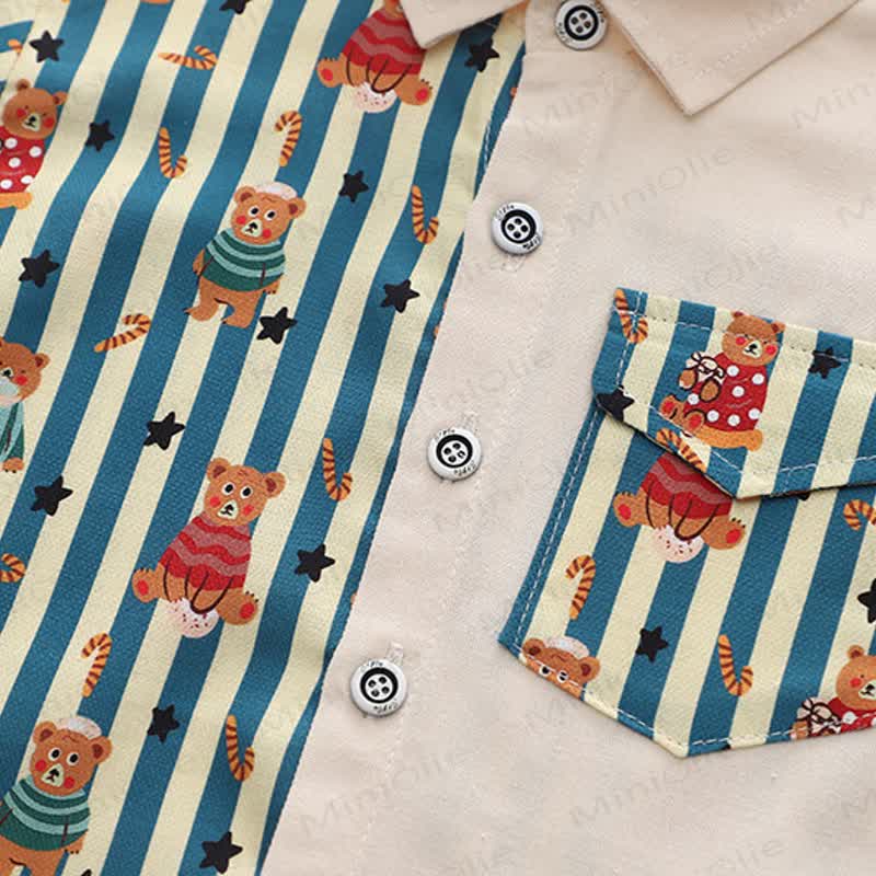 Toddler Baby Cartoon Bear Stripe Collared Shirt and Jogger 2-piece Set - image 7
