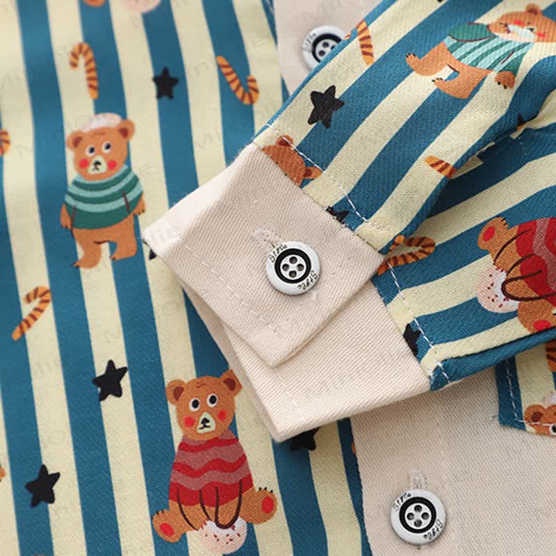 Toddler Baby Cartoon Bear Stripe Collared Shirt and Jogger 2-piece Set - image 8