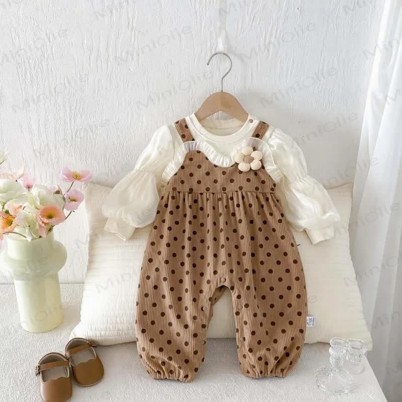 Baby Polka Dot Flower Fake 2pcs Romper - image 2