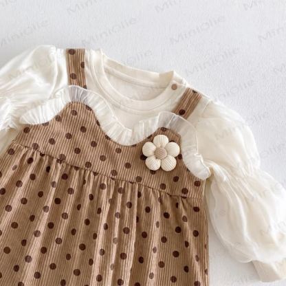 Baby Polka Dot Flower Fake 2pcs Romper - image 3