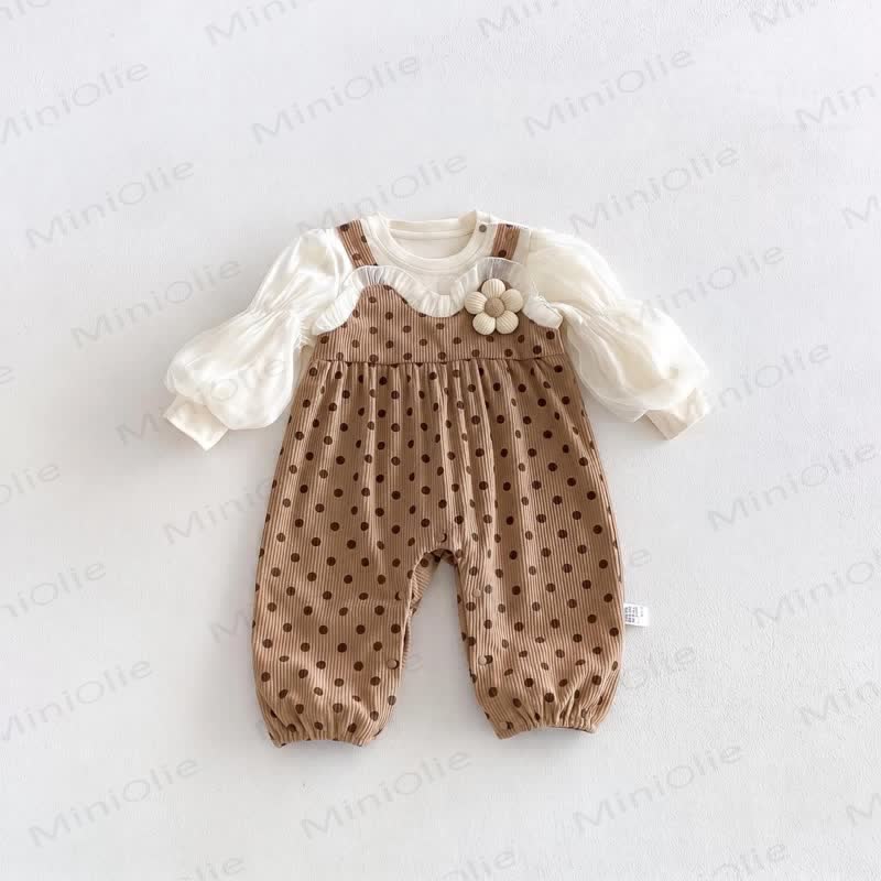 Baby Polka Dot Flower Fake 2pcs Romper - image 4