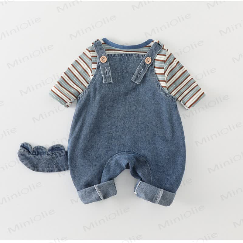 Baby Toddler Blue Striped Tee and Denim Overalls 2-piece Set - image 3