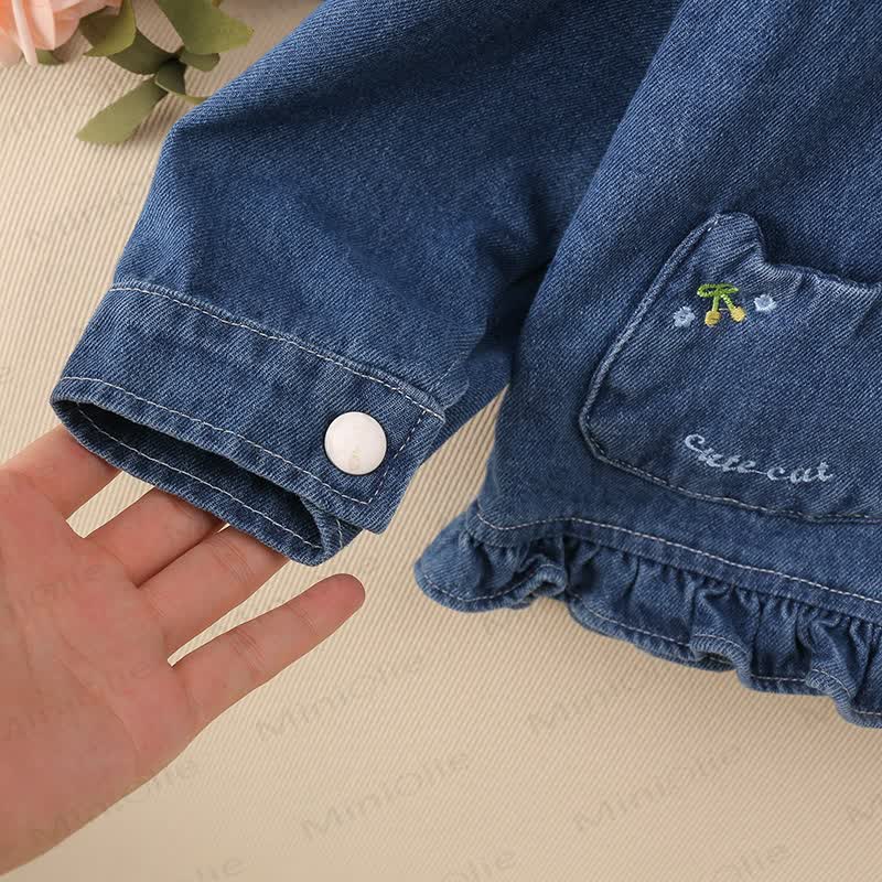 Baby Toddler Ruffle Collar Cat Pocket Denim Jacket - image 5